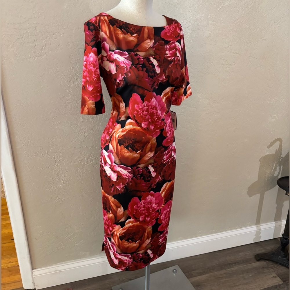 Maya Brooke Floral Sheath Dress in Pink and Orange Sz 8 NWT